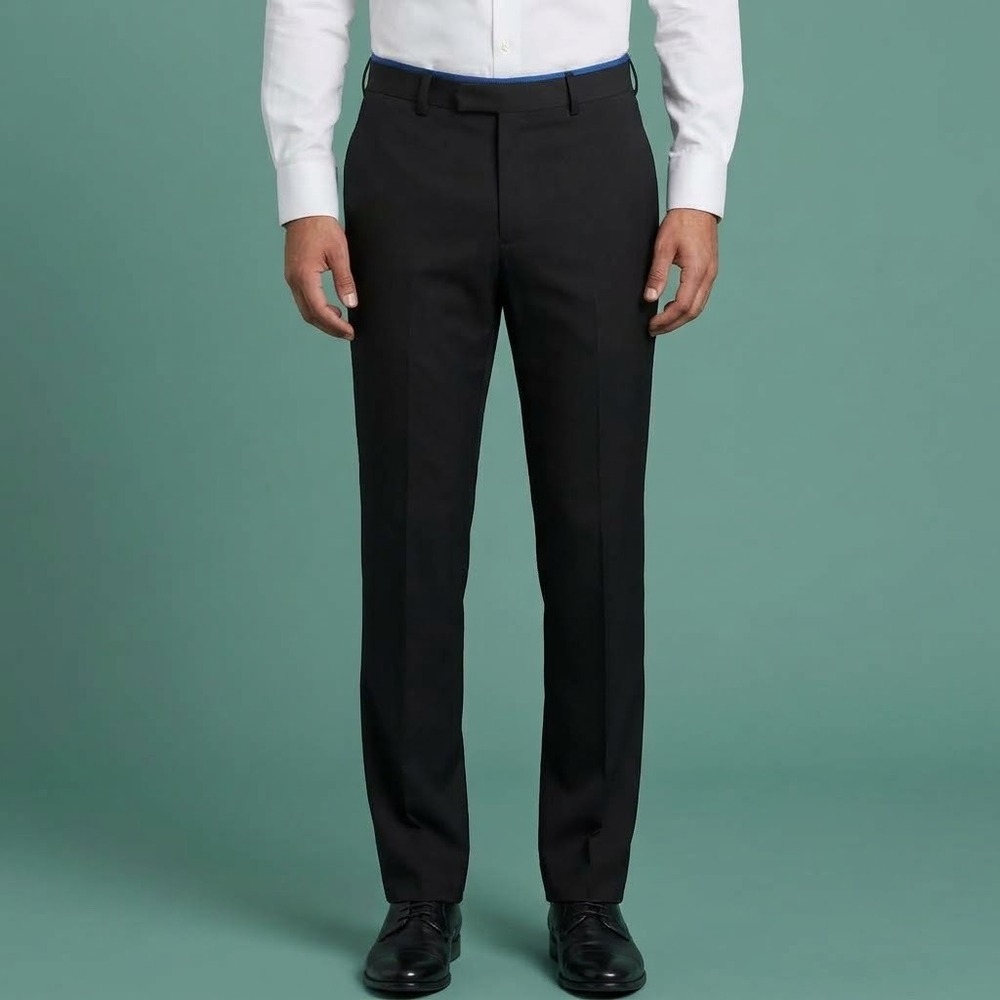 REACTION Kenneth Cole Dress Pants Mens 29Wx30L Black Flat‎ Front Stretch EUC